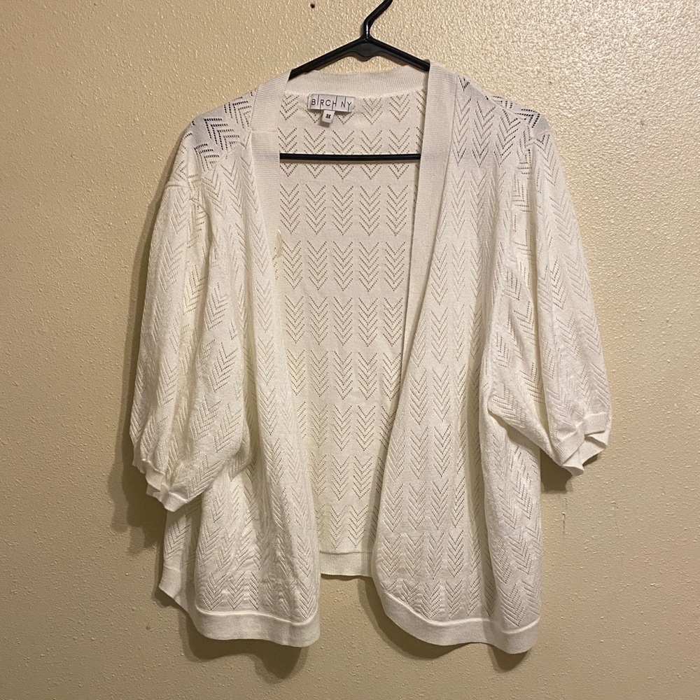 Eloquii Cream Open-Front Cardigan
